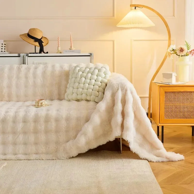 Plush Faux Fur Style Couch Throw with Non-Slip Surface | Faux Fur Plush for Your Couch | Throw Blankets