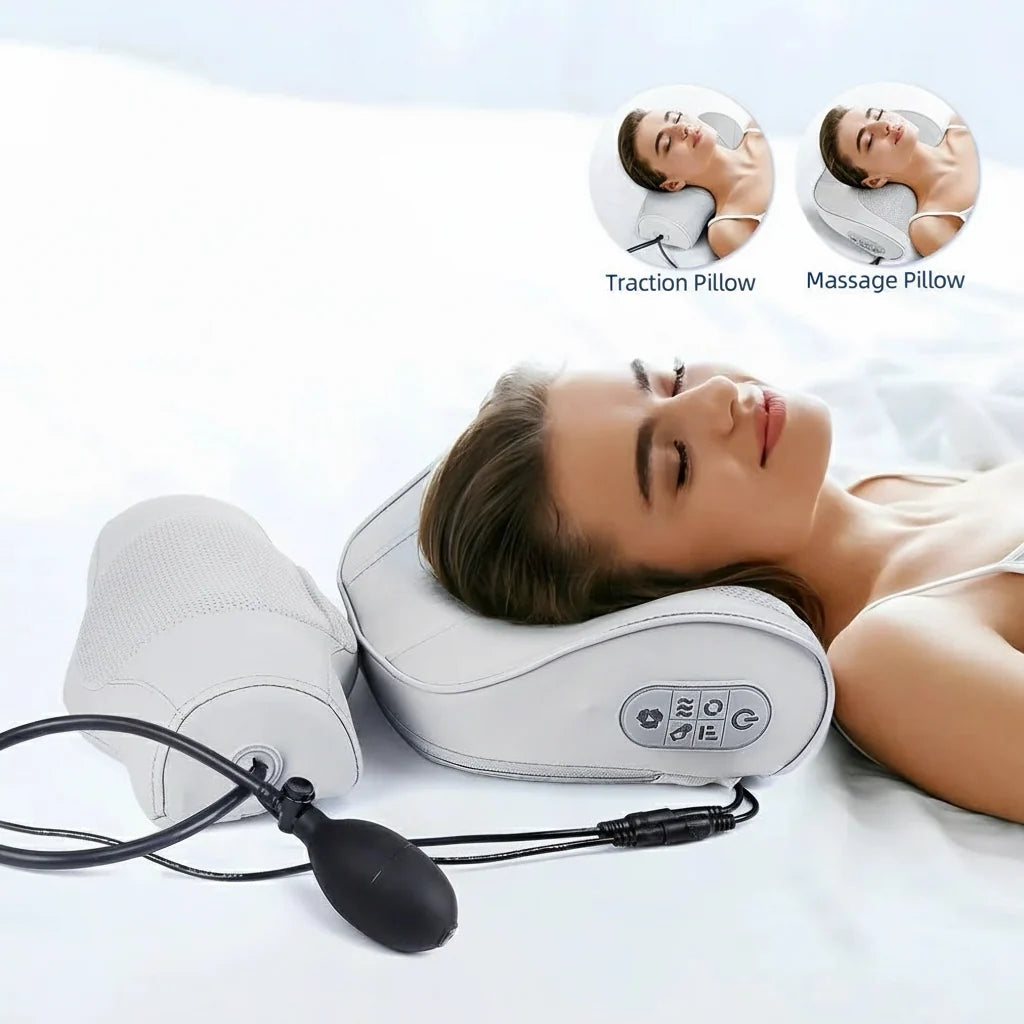 Contoured Neck Massage Pillow with Heat and Adjustable Air Support | Warmth and Adjustable Neck Support | Massage Pillows