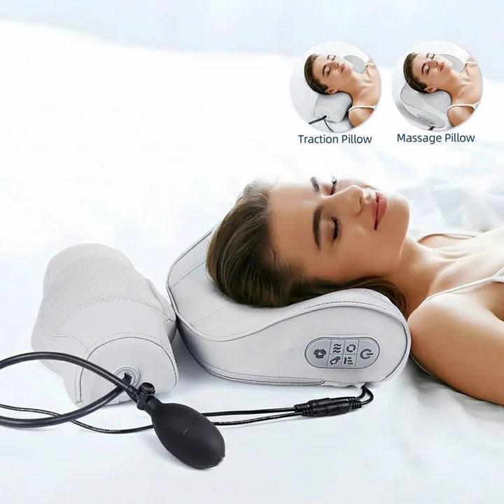 Contoured Neck Massage Pillow with Heat and Adjustable Air Support | Warmth and Adjustable Neck Support | Massage Pillows