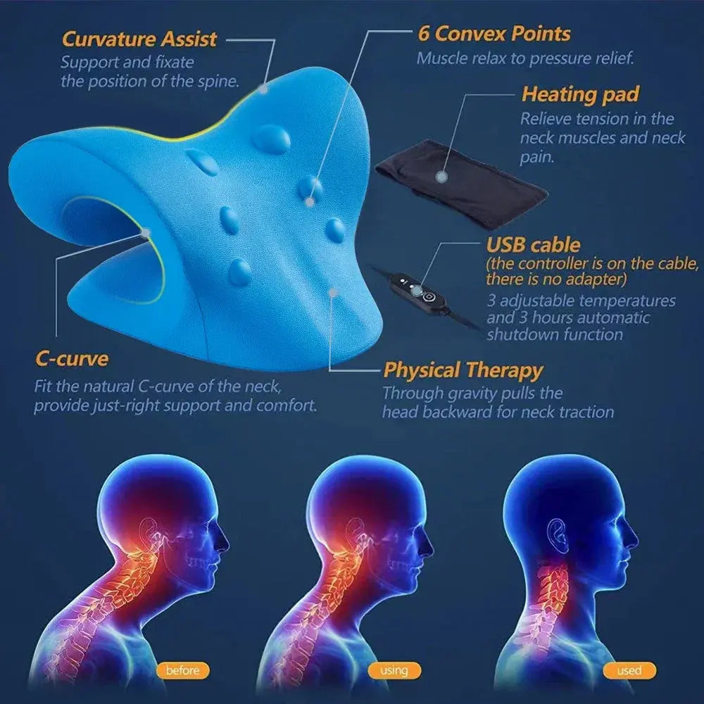 Heated Neck Support Pillow with Graphene Heating and Acupoint Nodes | Warming Neck Rest with Massage Nodes | Neck Pillows