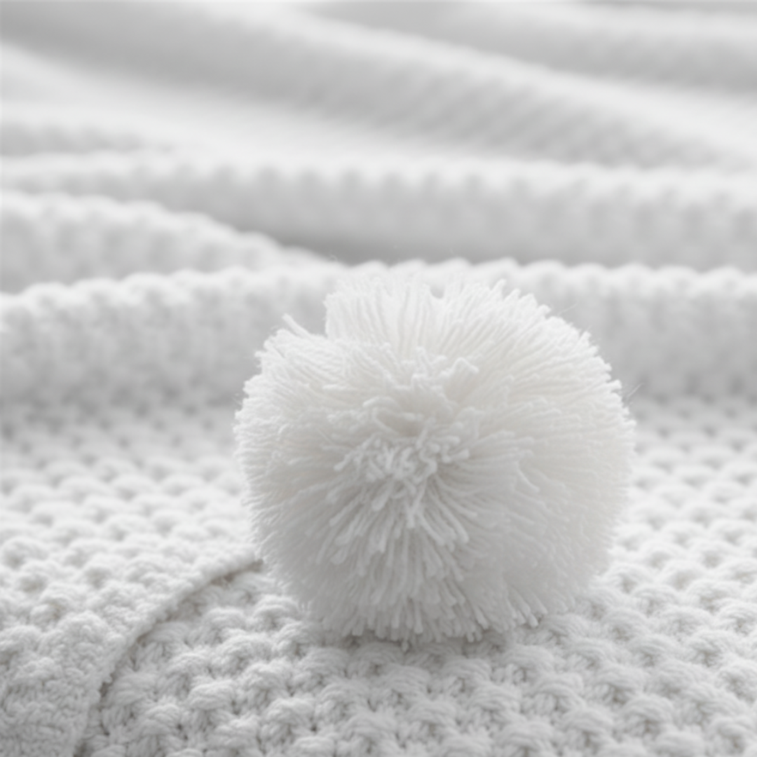 Waffle Knit Throw Blanket in Scandinavian Style with Pom Pom Edges | Scandi Waffle Knit with Pom Poms | Throw Blankets