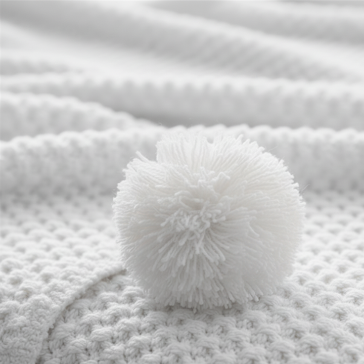 Waffle Knit Throw Blanket in Scandinavian Style with Pom Pom Edges | Scandi Waffle Knit with Pom Poms | Throw Blankets