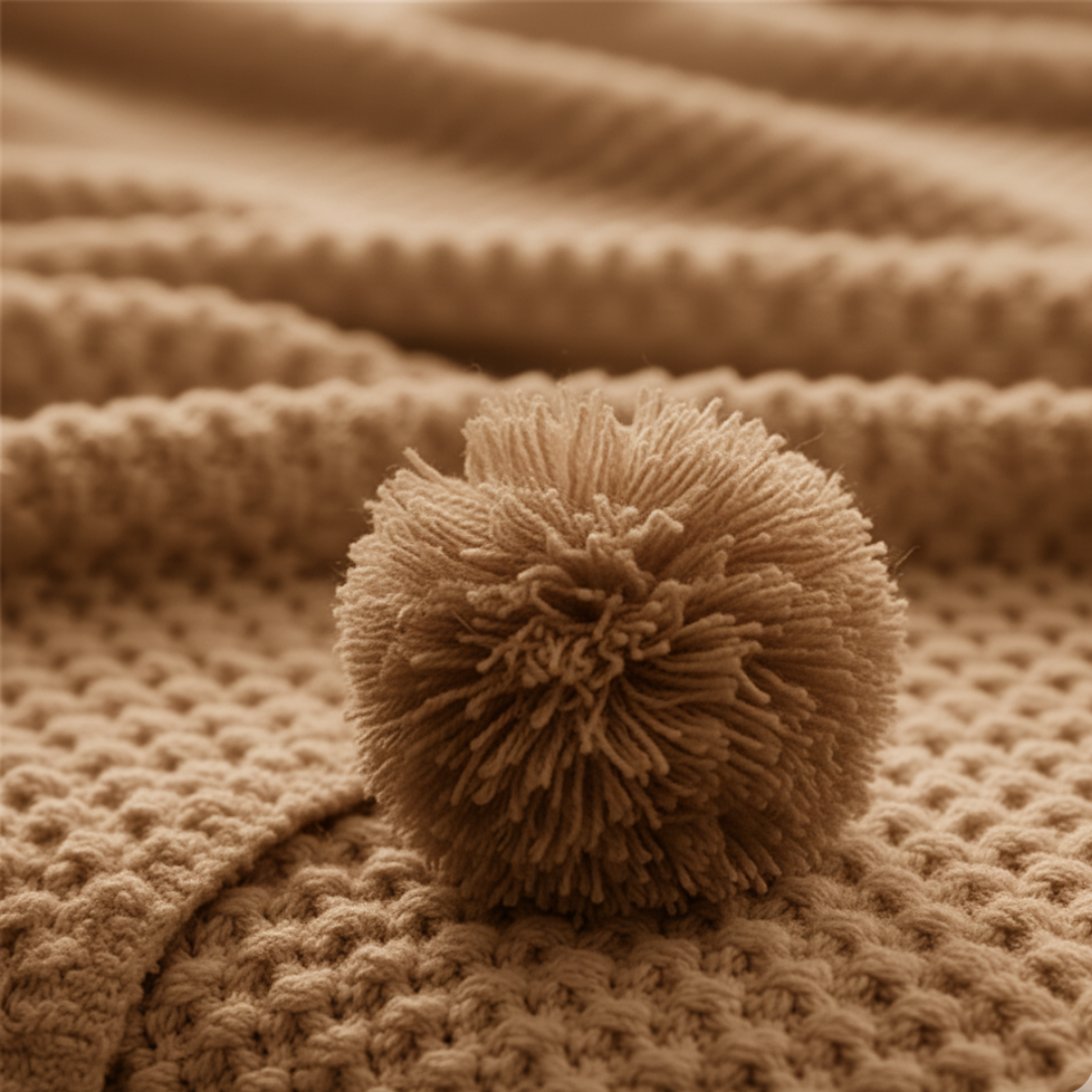 Waffle Knit Throw Blanket in Scandinavian Style with Pom Pom Edges | Scandi Waffle Knit with Pom Poms | Throw Blankets