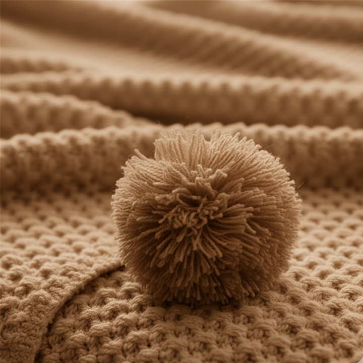 Waffle Knit Throw Blanket in Scandinavian Style with Pom Pom Edges | Scandi Waffle Knit with Pom Poms | Throw Blankets