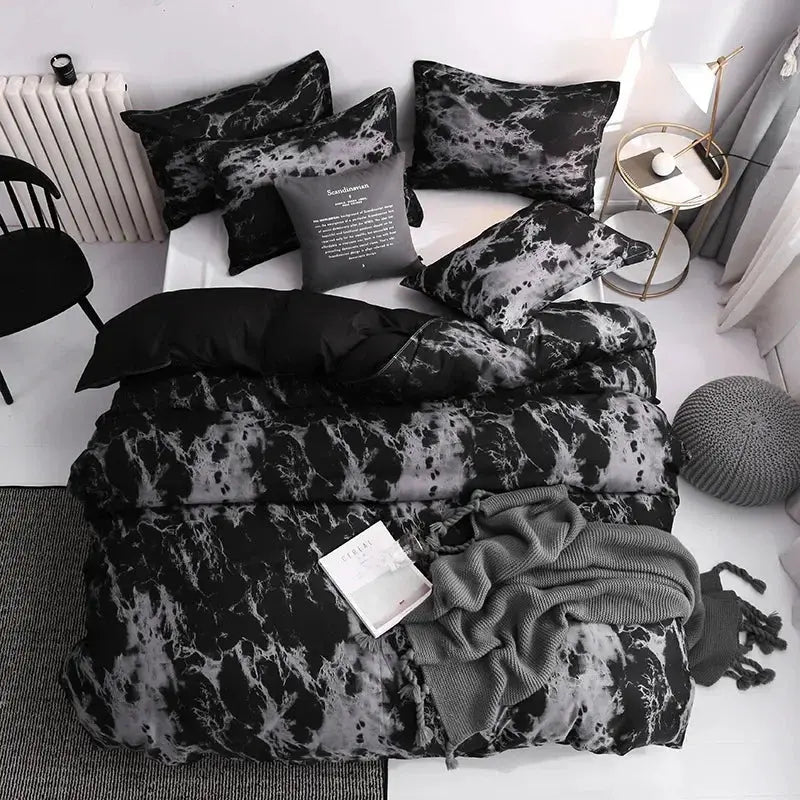 Modern Marble Print Duvet Cover Set 3 Piece in Brushed Microfiber | Bold Marble Look for the Bed | Bedding Sets