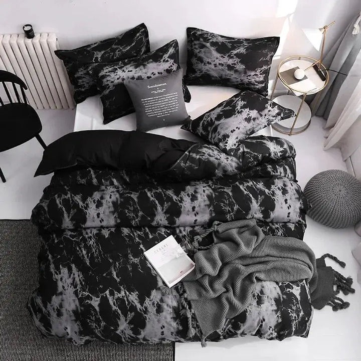 Modern Marble Print Duvet Cover Set 3 Piece in Brushed Microfiber | Bold Marble Look for the Bed | Bedding Sets