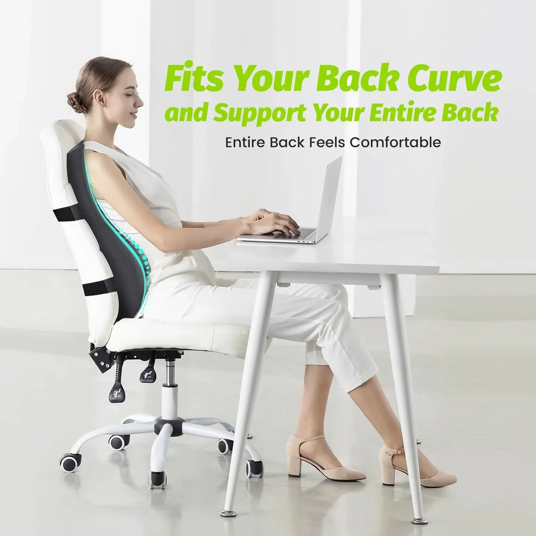 Tall Memory Foam Lumbar Support Pillow with Dual Chair Straps | Tall Back Cushion That Stays Put | Lumbar Support Pillows