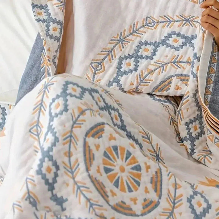 Nordic Boho Cotton Gauze Blanket with Fringe, Single or Double | Breathable Gauze Blanket for Warm Weather | Throw Blankets