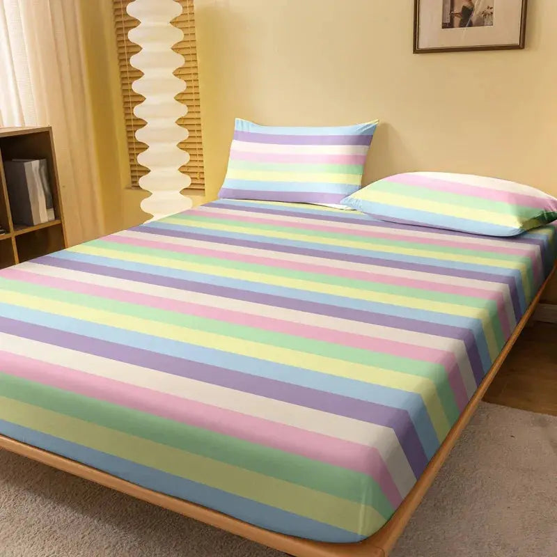 Rainbow Bridge Printed Matte Fitted Sheet, Polyester Bedding | Colourful Rainbow Bed Cover | Fitted Sheets
