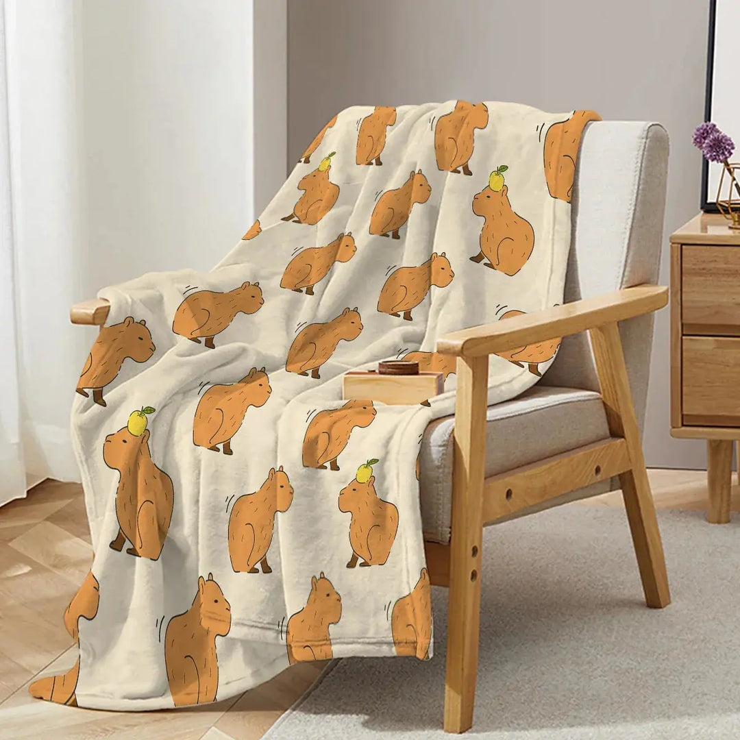 Capybara Print Plush Flannel Blanket with Soft Lightweight Feel | Playful Capybara Throw for Home | Throw Blankets