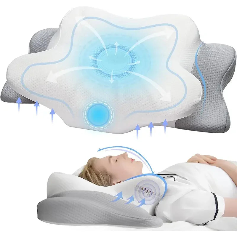 Contour Memory Foam Neck Pillow with Arm Supports for Sleepers | Sculpted Rest for Head and Arms | Bed Pillows