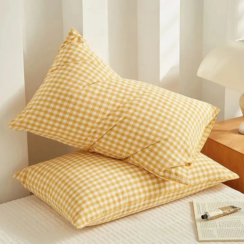 Plaid Pure Cotton Envelope Pillowcase Set, 48x74cm, 2 Pcs | Breathable Plaid Cotton Pair | Pillowcases