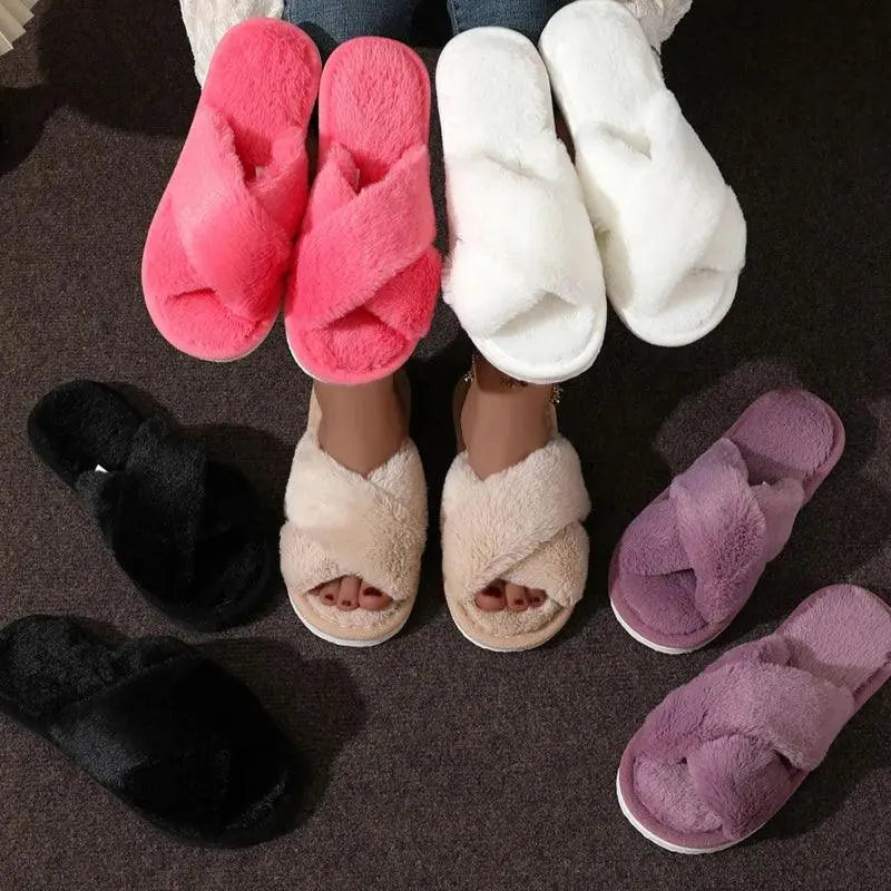 Cross-Band Plush Slippers for Women with Anti-Skid Sole | Cozy Slippers That Stay On | Slippers