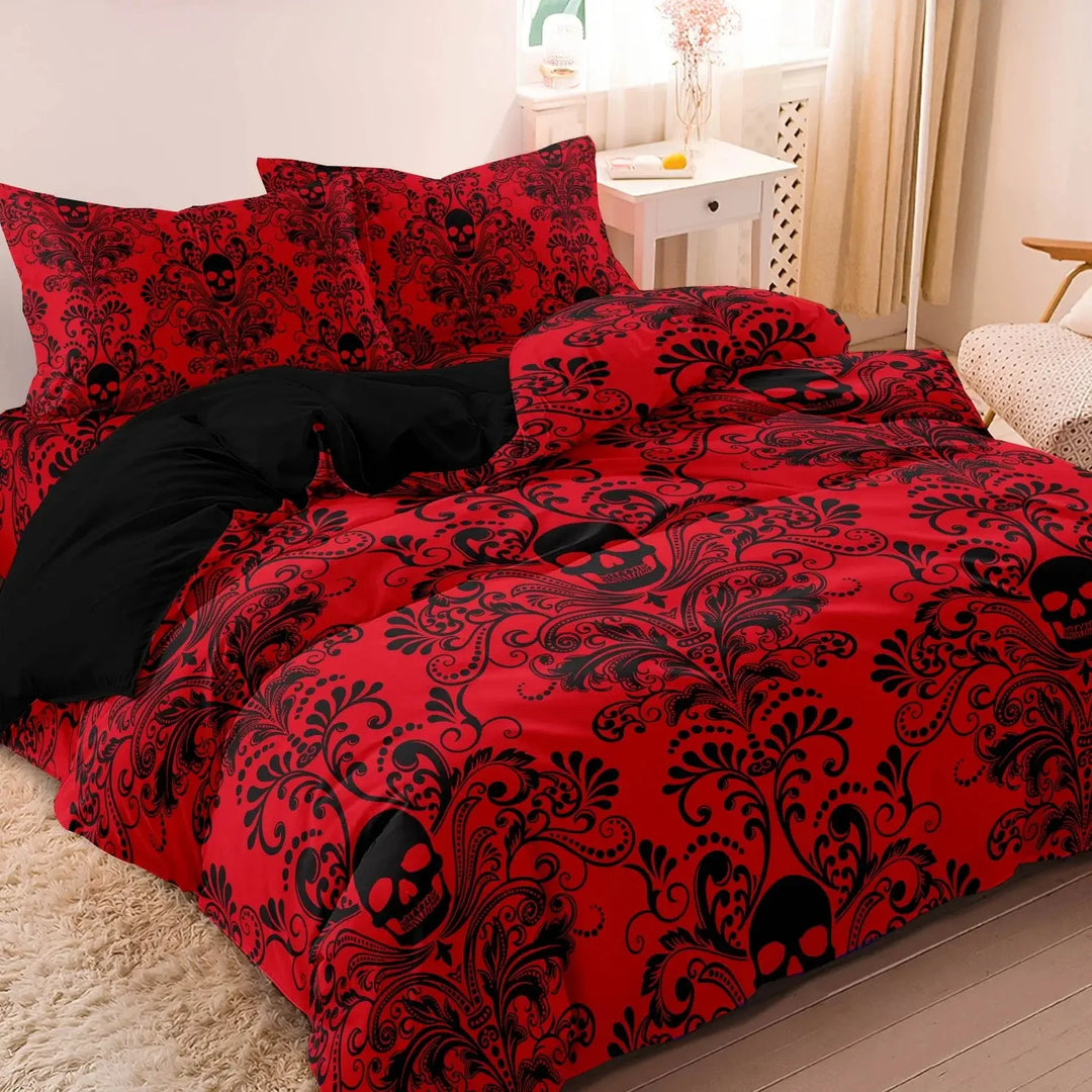 Gothic Print Duvet Set with Dark 3D Pattern and 2 Pillow Shams | Gothic 3D Print Duvet Set | Duvet Sets