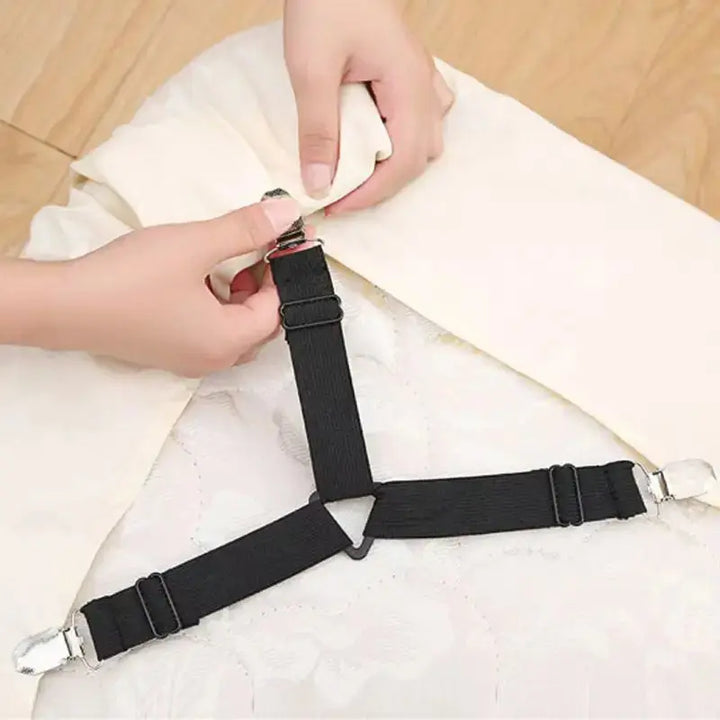 Adjustable Bed Sheet Fastener Straps with Elastic Crisscross and Metal Clips | Keeps Sheets Tight and Smooth | Bed Sheet Holders