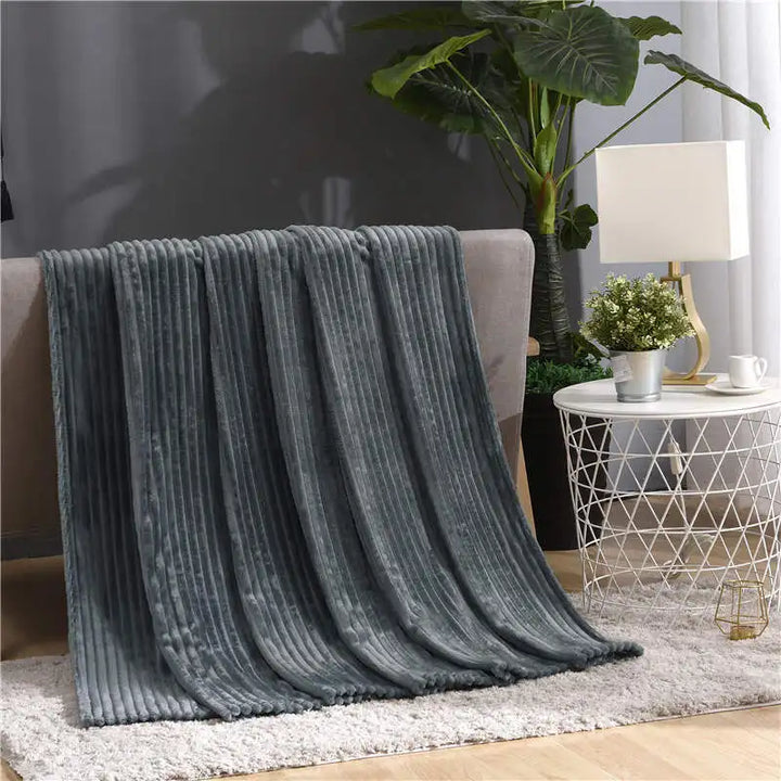 Faux Fur Style Ribbed Flannel Fleece Throw Blanket | Fluffy Ribbed Warmth for Winter | Throw Blankets