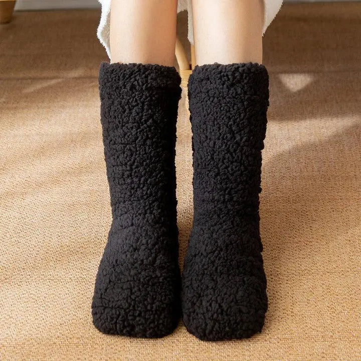Warm Fuzzy Cotton Floor Socks with Silicone Grip Sole, One Pair | Non-Slip Warm Home Socks | Socks