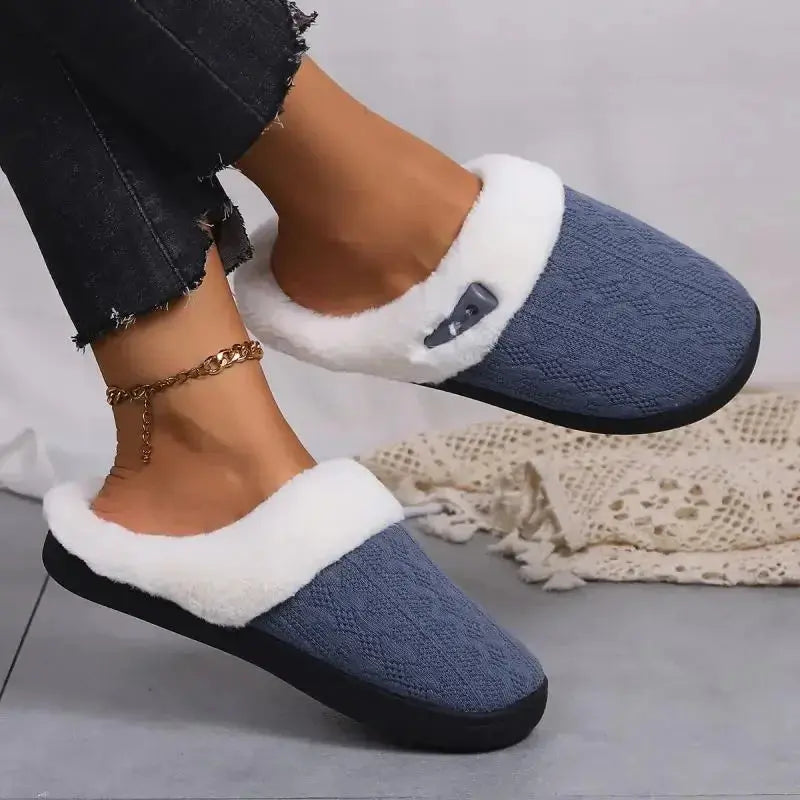 Faux Fur Lined Knit House Slippers for Women with Cushioned Sole | Cosy Feet on Cold Floors | Slippers