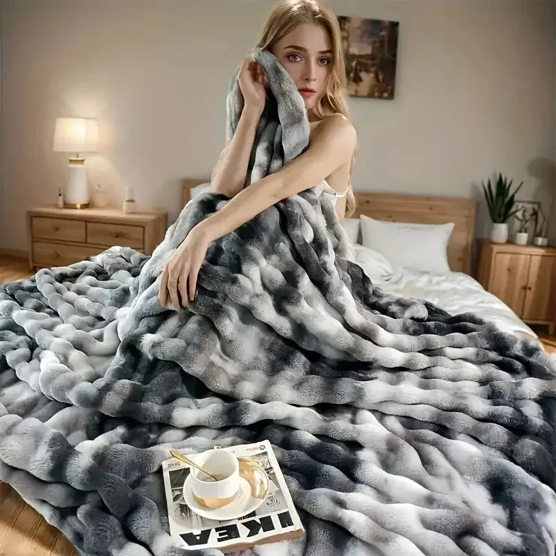Reversible Faux Rabbit Fur and Velvet Fleece Throw Blanket | Two Plush Sides, One Cosy Throw | Throw Blankets