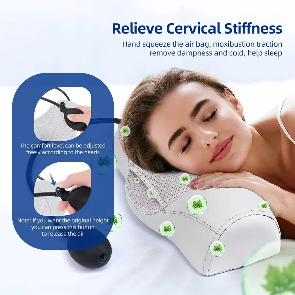 Contoured Neck Massage Pillow with Heat and Adjustable Air Support | Warmth and Adjustable Neck Support | Massage Pillows