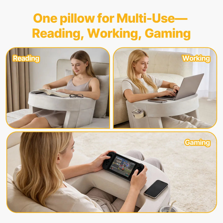 Memory Foam Lap Desk Pillow with Cup Holder and Side Pocket | Cushioned Workspace on Your Lap | Lap Desk Pillows