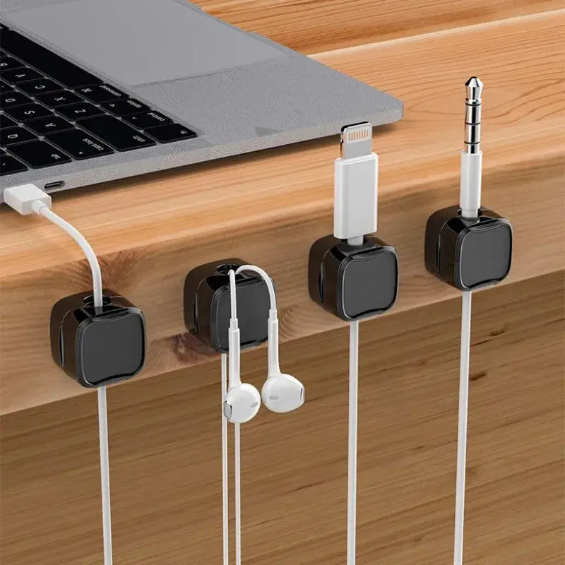 Magnetic Cable Clips, 6 Pieces with Adjustable Adhesive Mounting | Tidy Cables Under Desks and Beds | Cable Organisers
