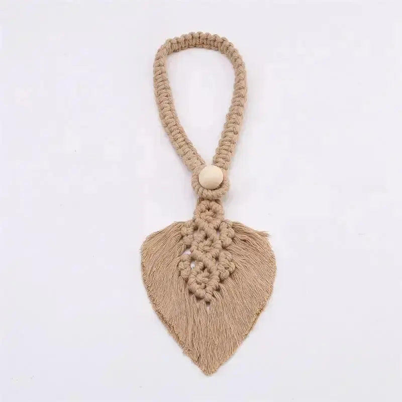 Handmade Macrame Curtain Tiebacks with Leaf Tassels, Set of 2 | Boho Curtain Holdbacks | Curtain Tiebacks