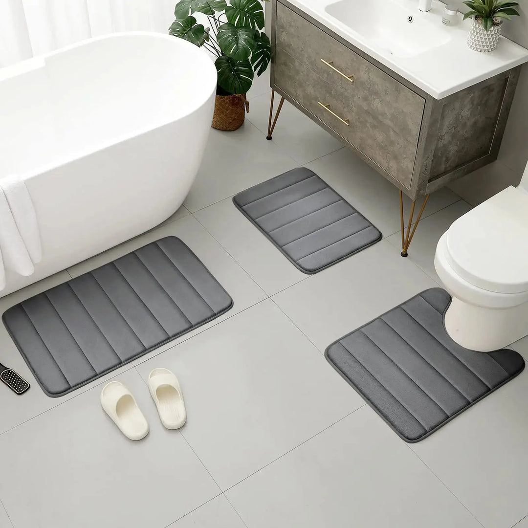 Velvet Memory Foam Bathroom Rug Set of 3 with Non Slip Backing | Plush, Absorbent Bath Rug Trio | Bath Rugs