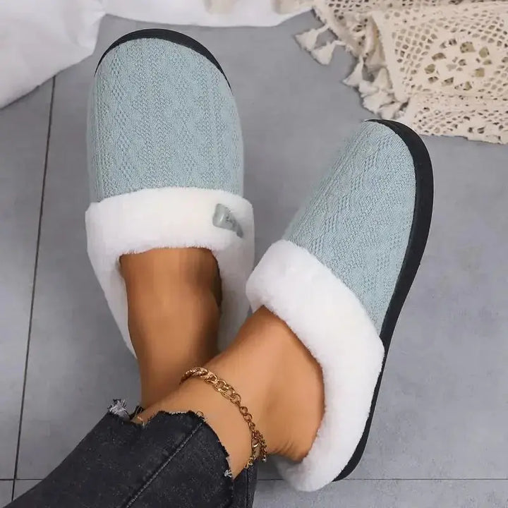 Faux Fur Lined Knit House Slippers for Women with Cushioned Sole | Cosy Feet on Cold Floors | Slippers