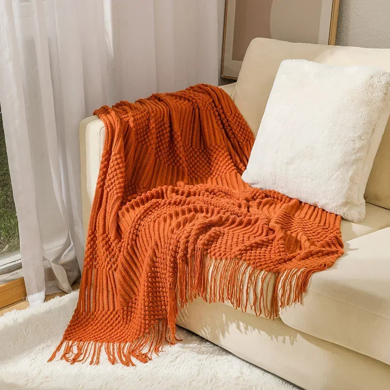 Nordic Style Thick Knitted Throw Blanket in Soft Synthetic Cashmere, Six Colours | Plush Nordic Knit for Chilly Evenings | Throw Blankets