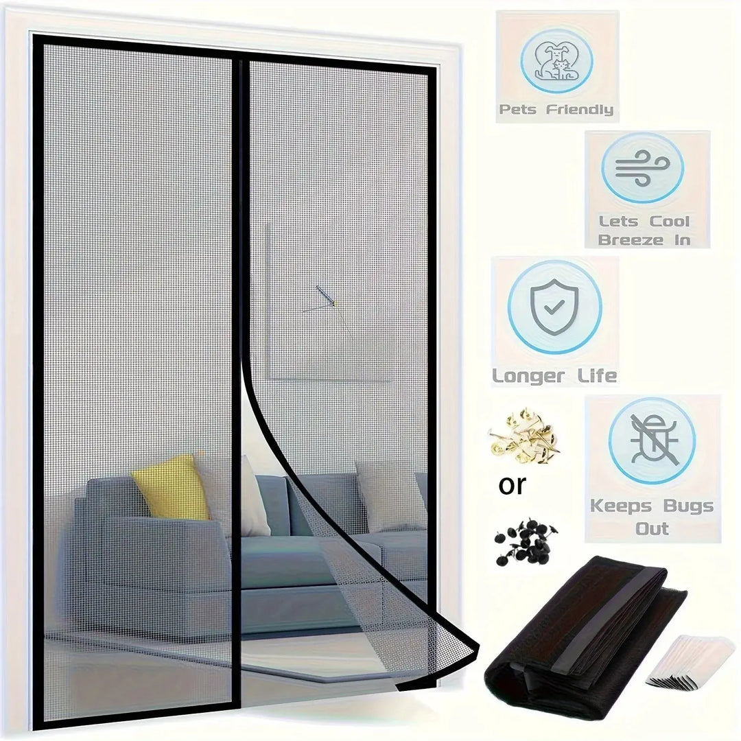 Magnetic Auto Close Mosquito Door Screen Curtain with Fiberglass Mesh | Fresh Air, No Flying Insects | Door Screens