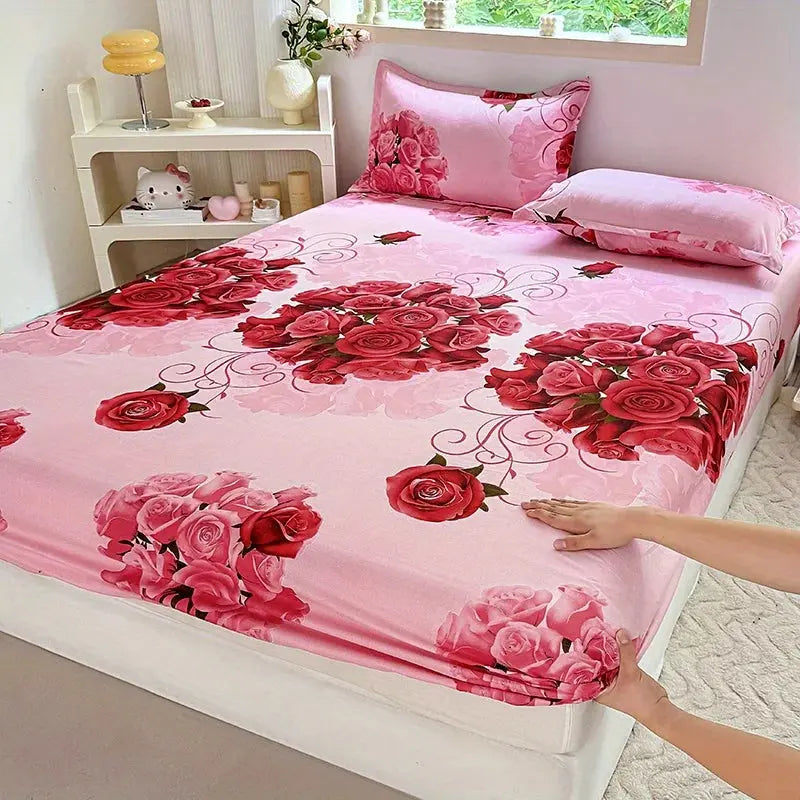 Floral Fitted Sheet Set with White Garden Print and 2 Pillowcases | Floral Garden Fitted Sheet Set | Sheet Sets
