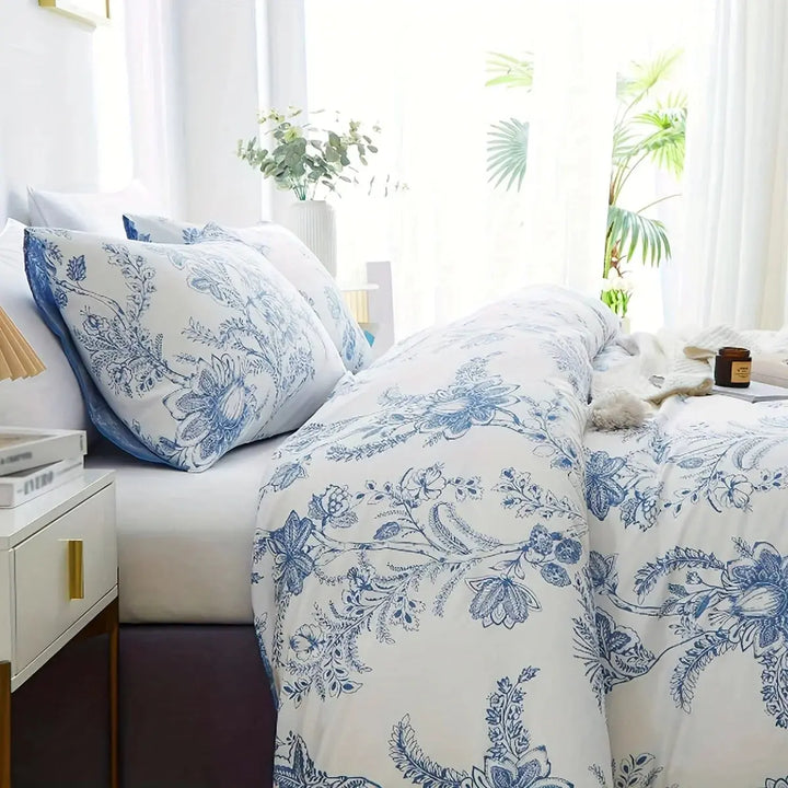 Layered Reversible Floral Duvet Cover Set 3 Piece | Two Floral Looks in One Set | Bedding Sets