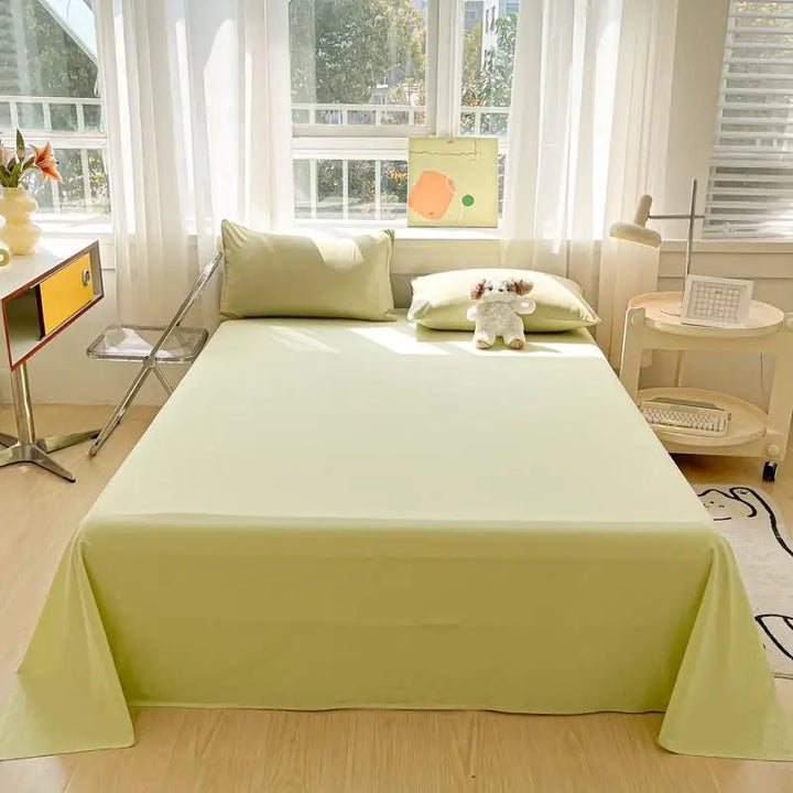 3-Piece Cotton Flat Sheet and Pillowcase Set in Soft Colours | Soft Cotton Layer for Your Bed | Bedding Sets