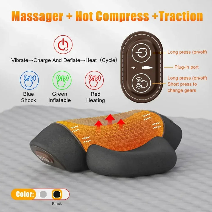 Neck Massage Pillow with Heat, Vibration and Adjustable Air Support | Heat, Vibration and Air in One | Massage Pillows
