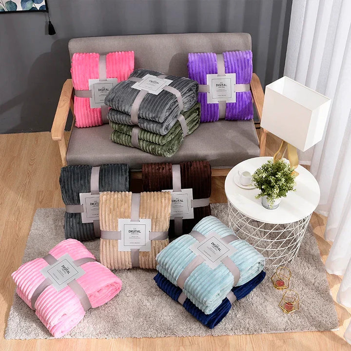 Faux Fur Style Ribbed Flannel Fleece Throw Blanket | Fluffy Ribbed Warmth for Winter | Throw Blankets
