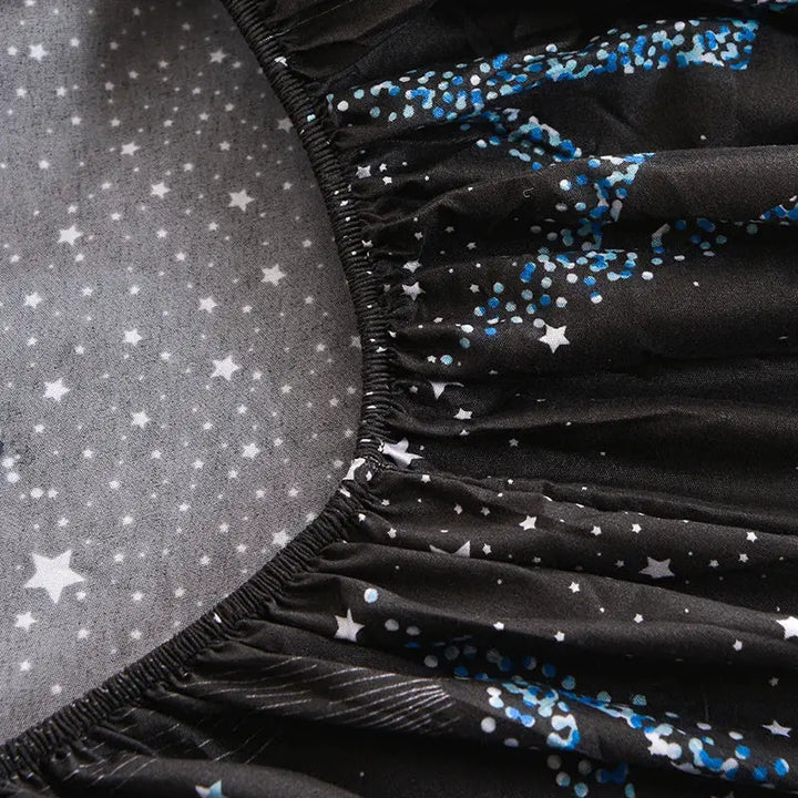 Starry Sky Printed Fitted Sheet Set with Two Pillowcases | Deep Elastic Fit, Starry Style | Fitted Sheet Sets