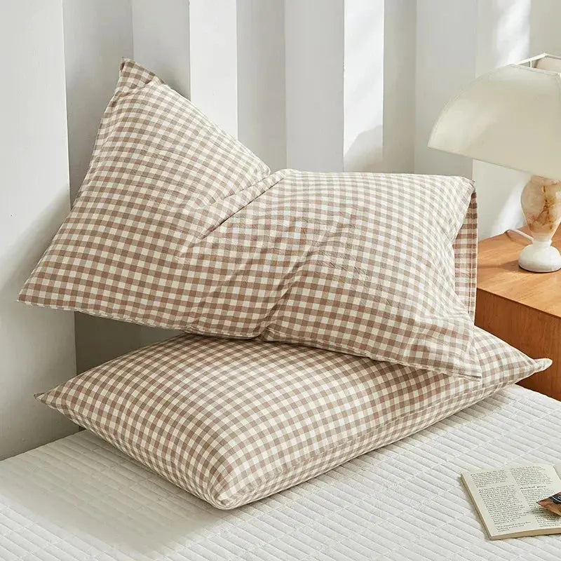 Plaid Pure Cotton Envelope Pillowcase Set, 48x74cm, 2 Pcs | Breathable Plaid Cotton Pair | Pillowcases