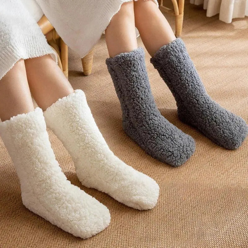 Warm Fuzzy Cotton Floor Socks with Silicone Grip Sole, One Pair | Non-Slip Warm Home Socks | Socks