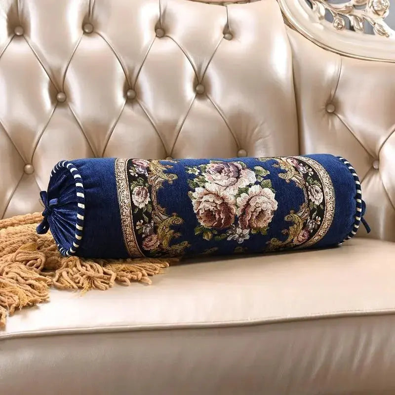 Cylindrical Bolster Pillow with Geometric Cover and Soft Core | Round Bolster for Lounge and Bed | Bolster Pillows