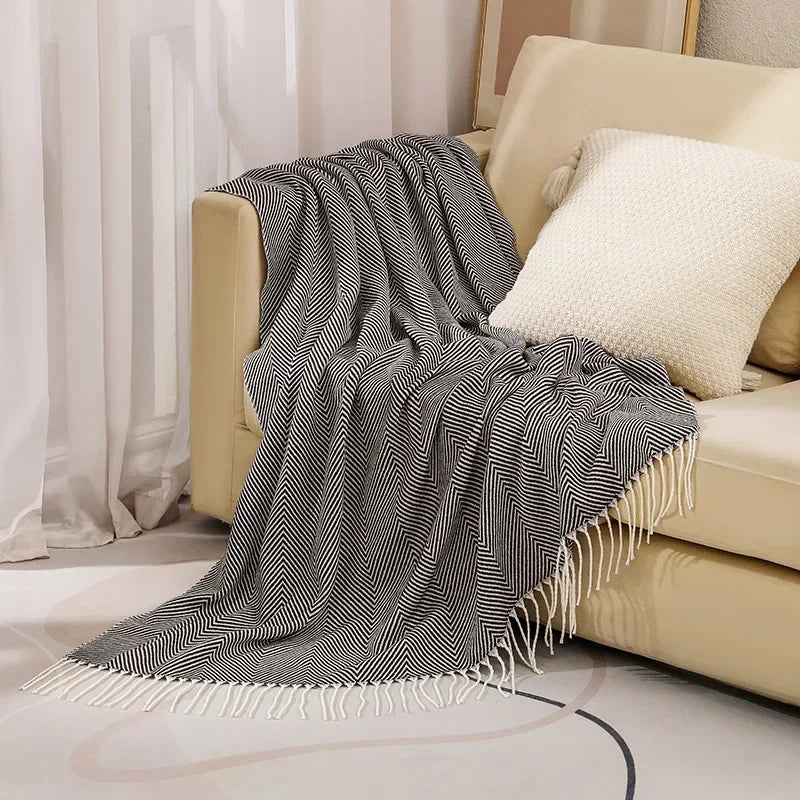 Nordic Stripe 100% Cotton Throw Blanket for Sofa and Bed | Nordic Stripes in Pure Cotton | Cotton Blankets