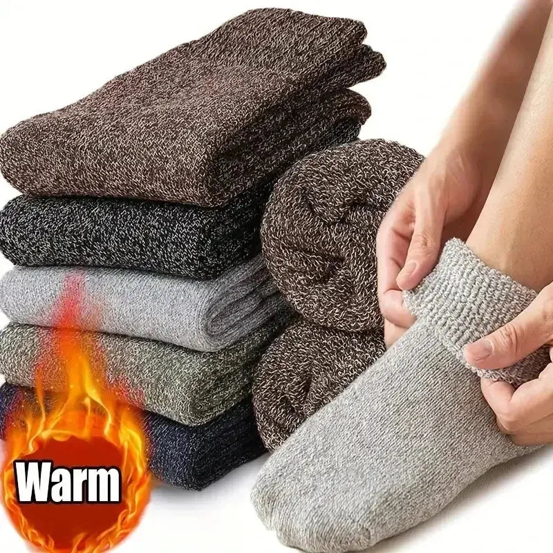 Thick Wool Cashmere Blend Socks with Towel Knit Interior, Unisex Short Length | Cushioned Warmth for Cold Feet | Socks