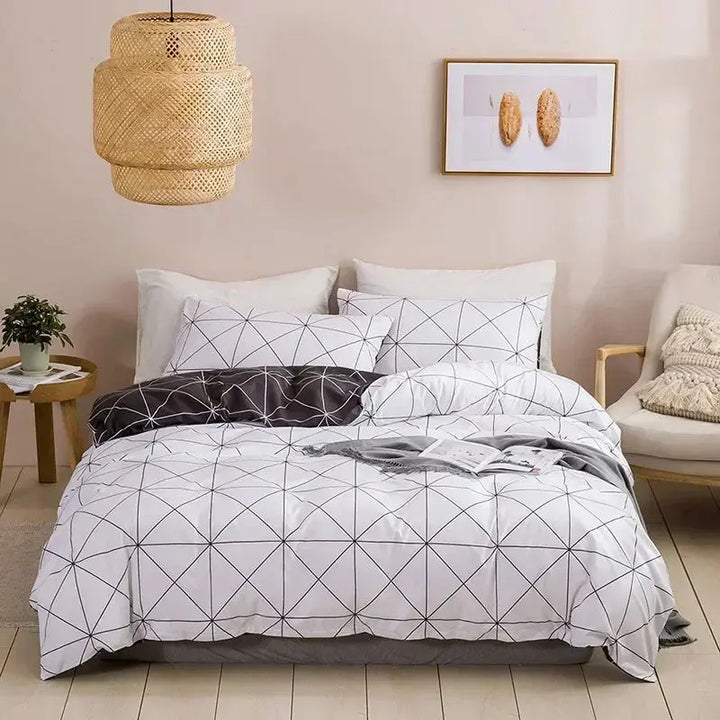 Modern Geometric Printed Duvet Cover Set with Two Pillowcases | Bold Geometric Bedroom Update | Duvet Cover Sets
