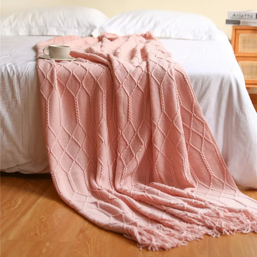 Nordic Style Thick Knitted Throw Blanket in Soft Synthetic Cashmere, Six Colours | Plush Nordic Knit for Chilly Evenings | Throw Blankets
