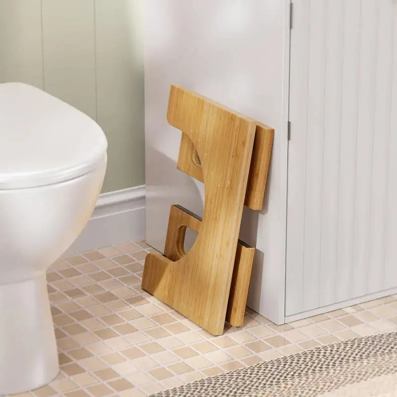 Foldable Bamboo Toilet Stool with Non Slip Strips, 41.5x27.5x18cm | Foldable Footstool for Bathrooms | Bathroom Stools