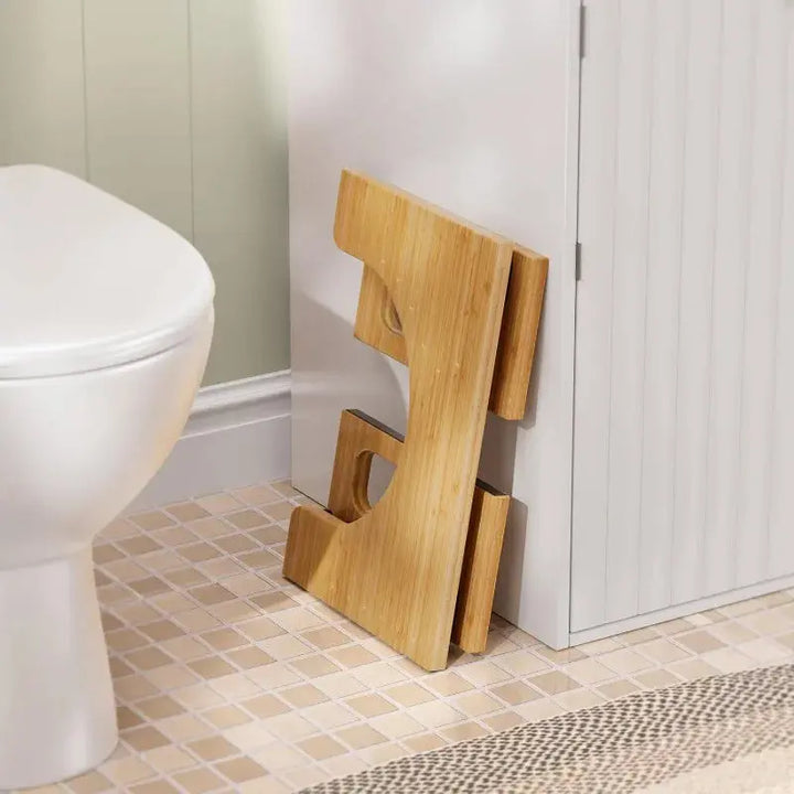 Foldable Bamboo Toilet Stool with Non Slip Strips, 41.5x27.5x18cm | Foldable Footstool for Bathrooms | Bathroom Stools