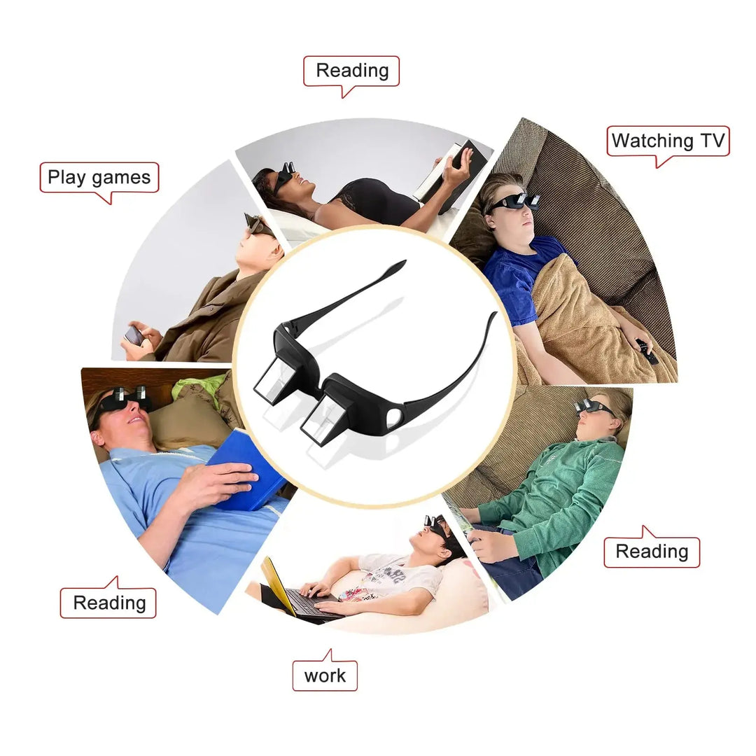 Horizontal Lazy Reading Glasses with 90 Degree Prism Mirror Lenses | Read Lying Flat, No Neck Tilt | Reading Glasses
