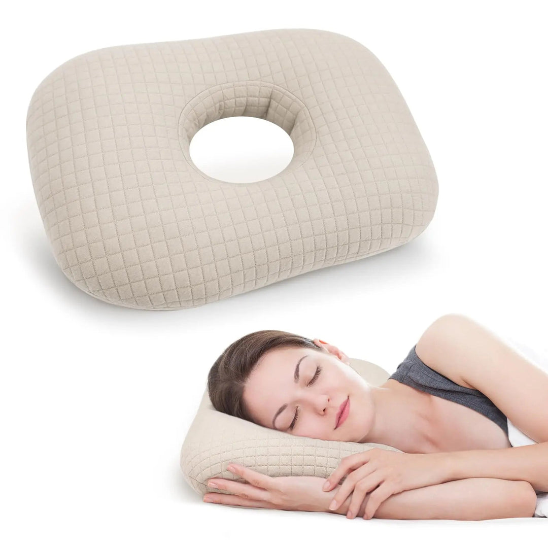 Cotton Ear Pillow with Center Opening for Side Sleepers | Pressure-Free Side Sleeping | Ear Pillows