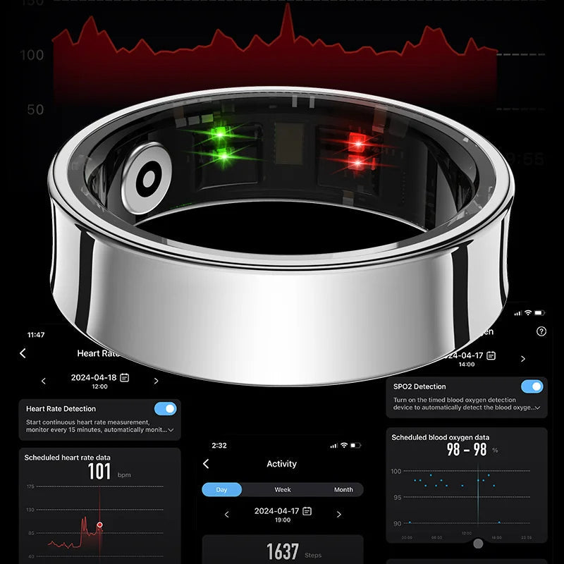 Stainless Steel Smart Ring with Sleep Tracking and Charging Case | Discreet Activity and Sleep Tracking | Smart Rings