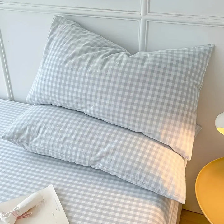 Plaid Pure Cotton Envelope Pillowcase Set, 48x74cm, 2 Pcs | Breathable Plaid Cotton Pair | Pillowcases